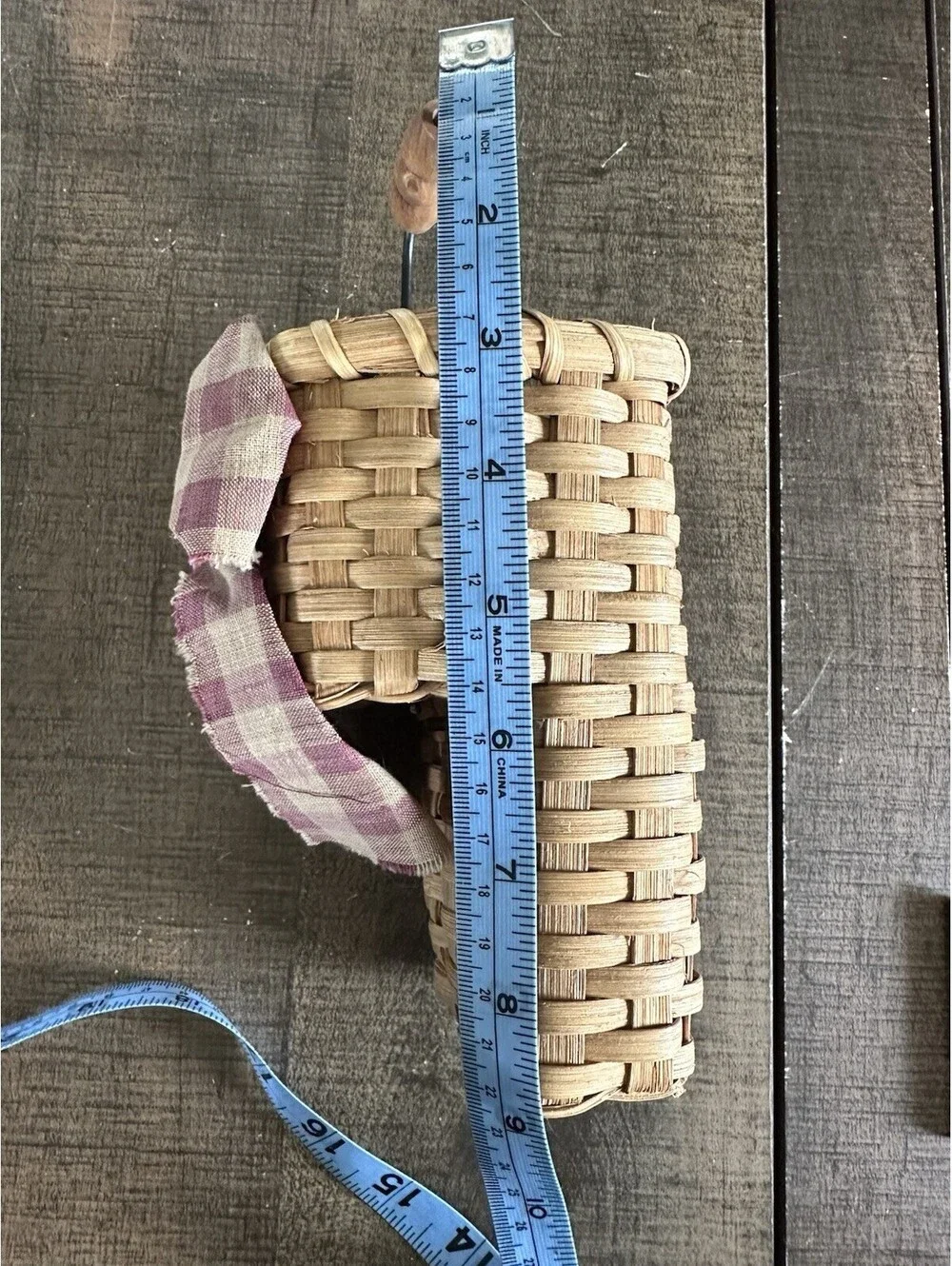 Vintage Woven Basket with Fabric Bow